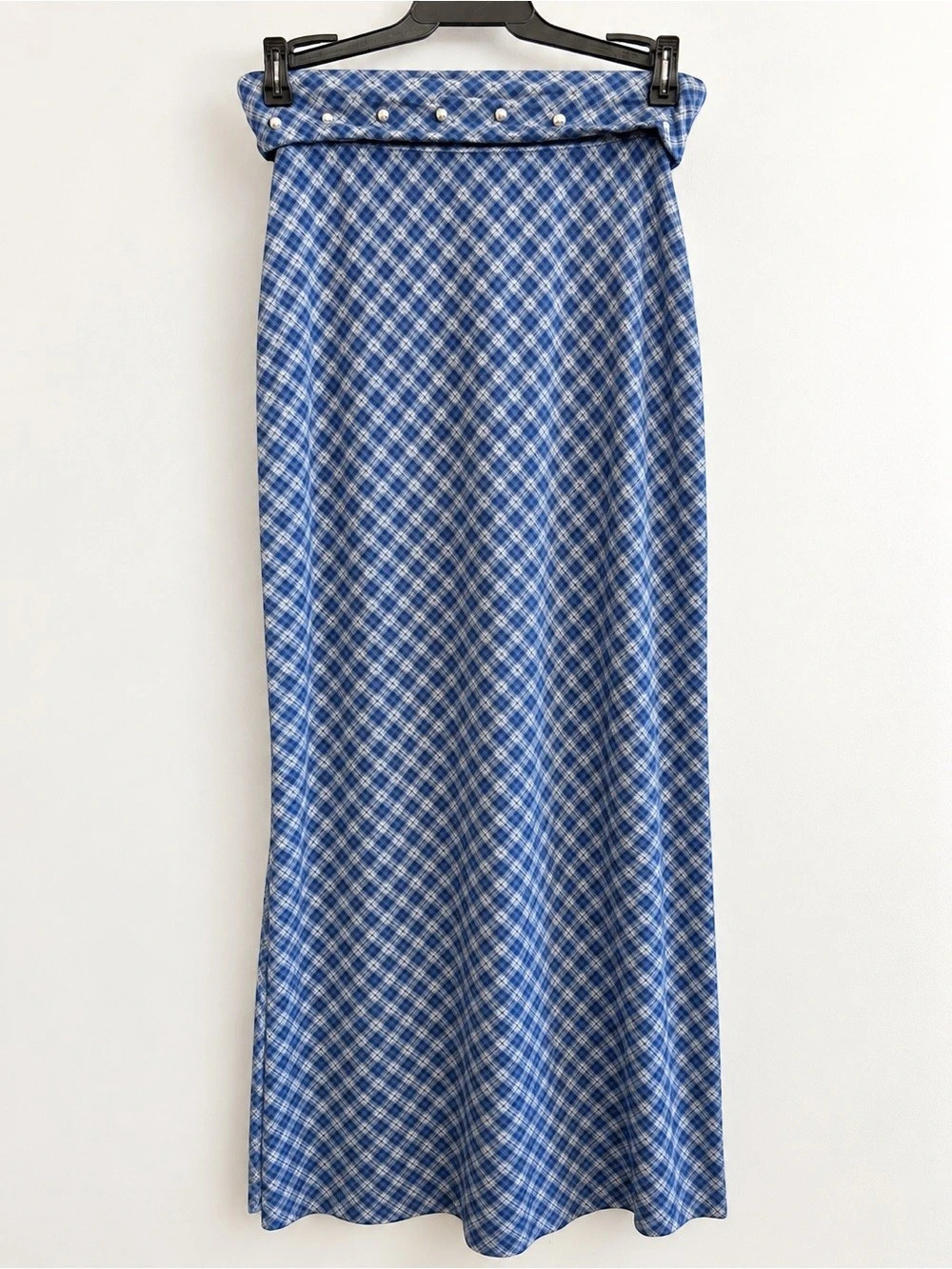 No Boundaries Plaid Maxi Skirt in Blue & White Size XXS (00) NWT
